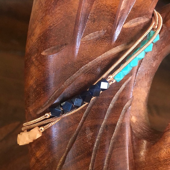 Rose gold beaded adjustable fossil bracelet - Picture 6 of 11